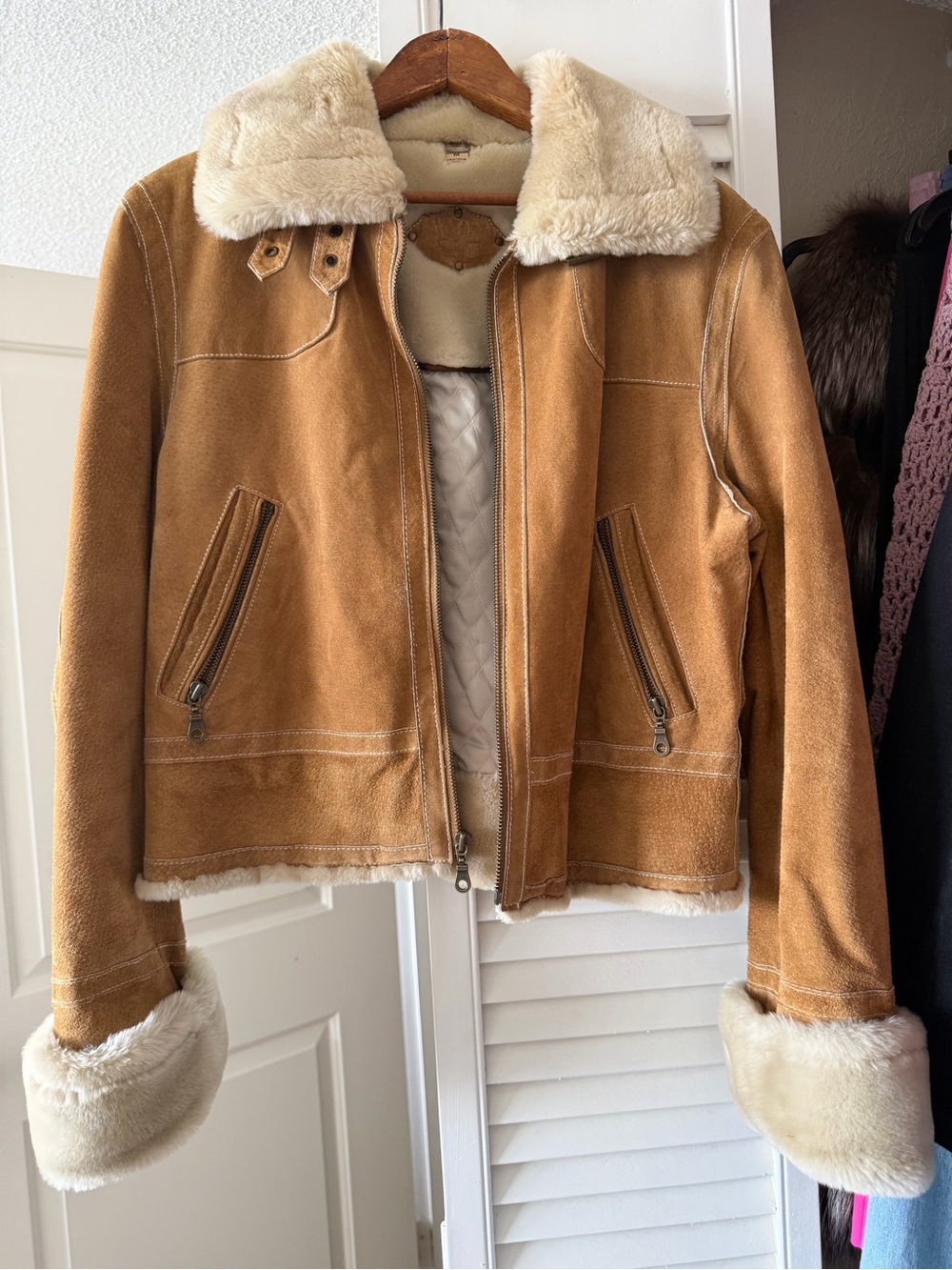 Wilson Cream and Tan Faux Shearling Coat with Branded Patch